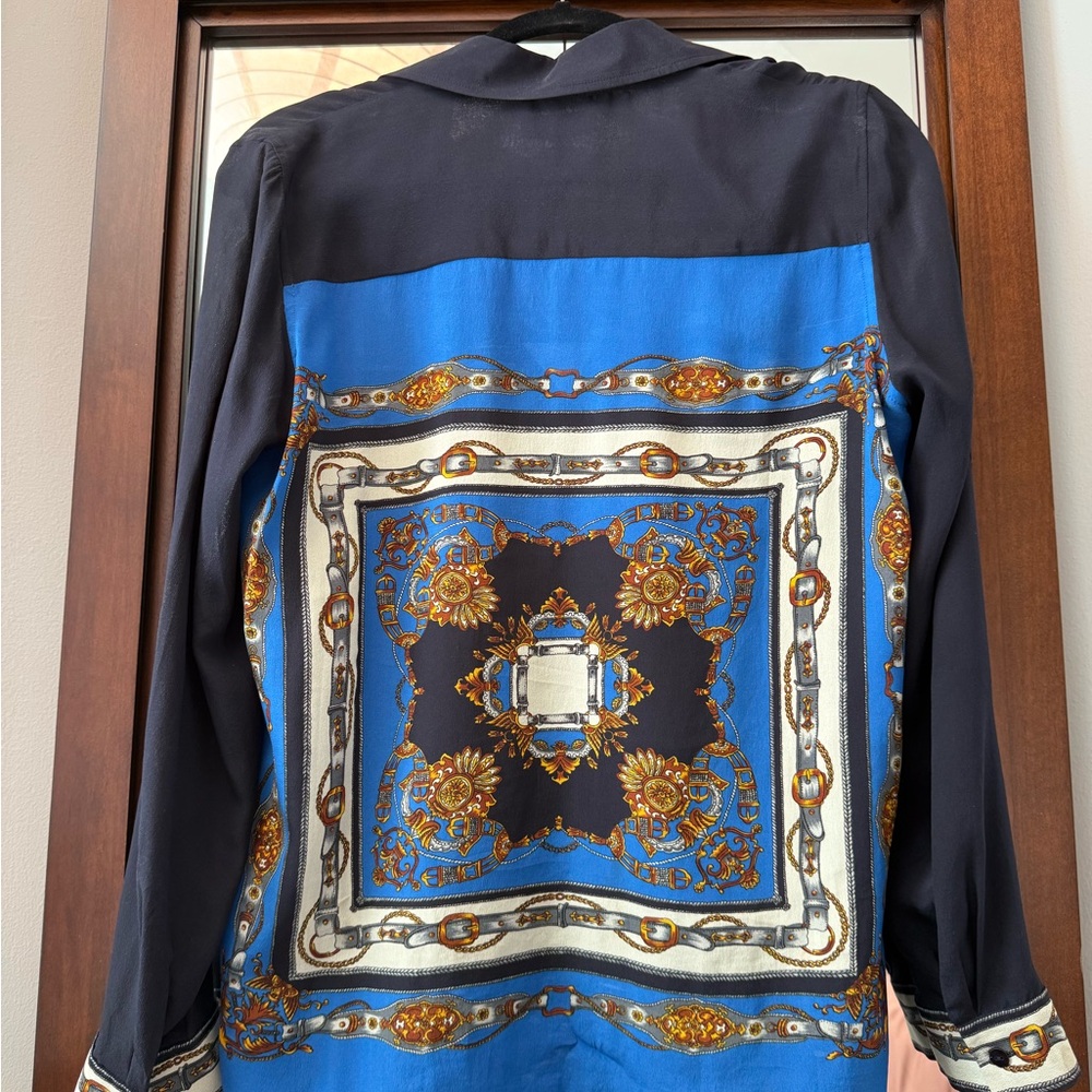 L’AGENCE Equestrian Print Silk Blouse